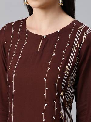 Brown printed rayon kurtas-and-kurtis 4