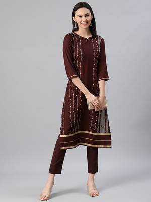 Brown printed rayon kurtas-and-kurtis 5