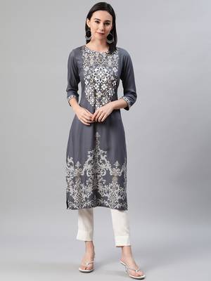 Grey printed rayon kurtas-and-kurtis 1