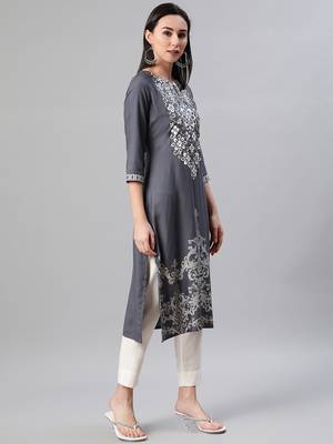 Grey printed rayon kurtas-and-kurtis 2
