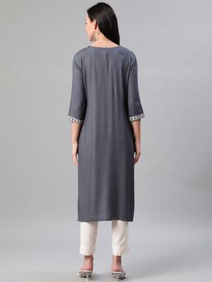 Grey printed rayon kurtas-and-kurtis 3