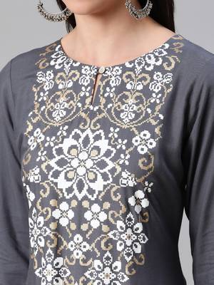Grey printed rayon kurtas-and-kurtis 4