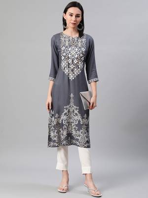 Grey printed rayon kurtas-and-kurtis 5