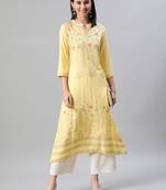 Yellow printed rayon kurtas-and-kurtis