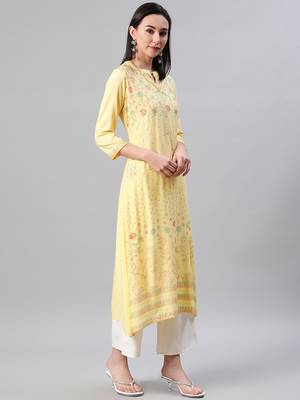 Yellow printed rayon kurtas-and-kurtis 2