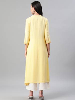 Yellow printed rayon kurtas-and-kurtis 3