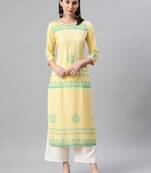 Yellow printed rayon kurtas-and-kurtis