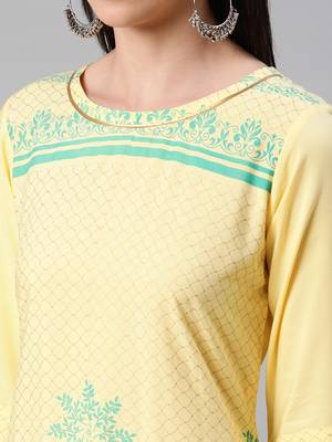 Yellow printed rayon kurtas-and-kurtis 4