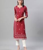 Red printed rayon kurtas-and-kurtis