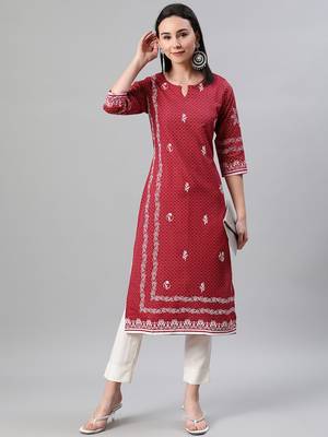 Red printed rayon kurtas-and-kurtis 5