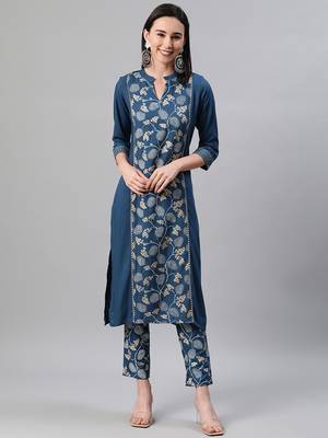Teal printed rayon kurtas-and-kurtis 1