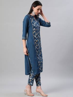 Teal printed rayon kurtas-and-kurtis 2