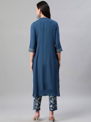 Teal printed rayon kurtas-and-kurtis 3