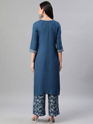 Teal printed rayon kurtas-and-kurtis 3