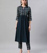 Teal printed rayon kurtas-and-kurtis