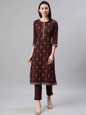 Brown printed rayon kurtas-and-kurtis 1