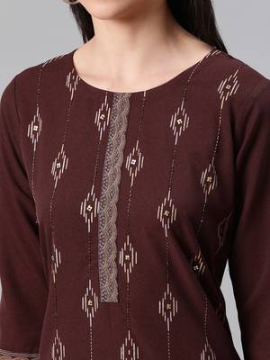 Brown printed rayon kurtas-and-kurtis 4