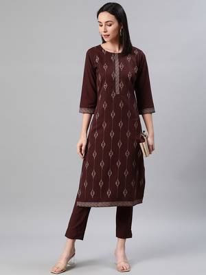 Brown printed rayon kurtas-and-kurtis 5