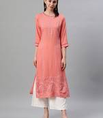 Peach printed rayon kurtas-and-kurtis