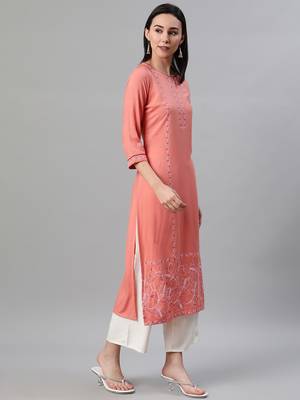 Peach printed rayon kurtas-and-kurtis 2