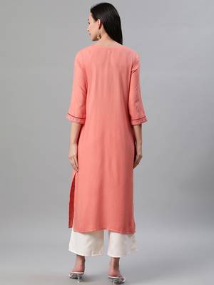 Peach printed rayon kurtas-and-kurtis 3