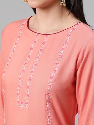 Peach printed rayon kurtas-and-kurtis 4