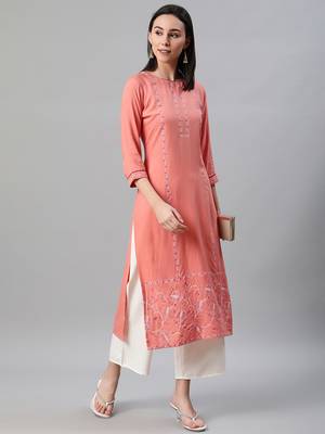 Peach printed rayon kurtas-and-kurtis 5
