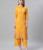 Mustard printed rayon kurtas-and-kurtis