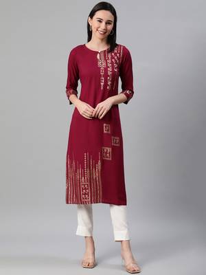 Maroon printed rayon kurtas-and-kurtis 2