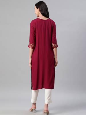 Maroon printed rayon kurtas-and-kurtis 4