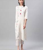Cream printed rayon kurtas-and-kurtis
