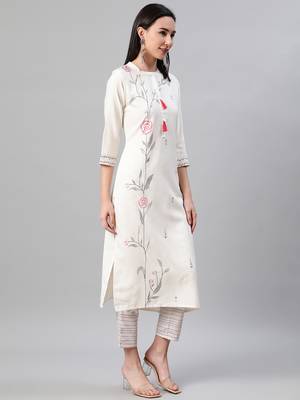 Cream printed rayon kurtas-and-kurtis 2