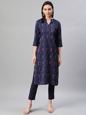 Navy-blue printed rayon kurtas-and-kurtis 1