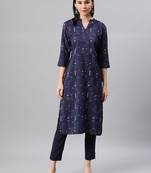 Navy-blue printed rayon kurtas-and-kurtis