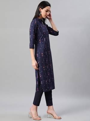 Navy-blue printed rayon kurtas-and-kurtis 2