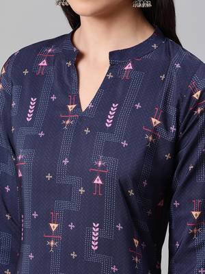 Navy-blue printed rayon kurtas-and-kurtis 4