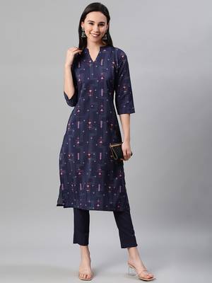 Navy-blue printed rayon kurtas-and-kurtis 5