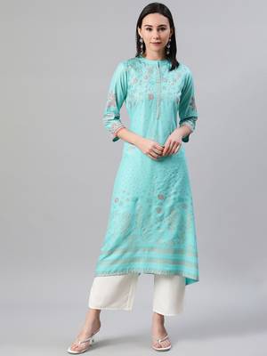 Blue printed rayon kurtas-and-kurtis 1