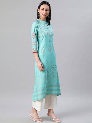 Blue printed rayon kurtas-and-kurtis 2