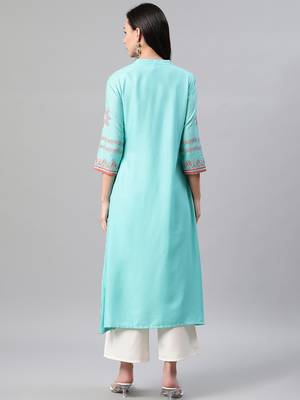 Blue printed rayon kurtas-and-kurtis 3
