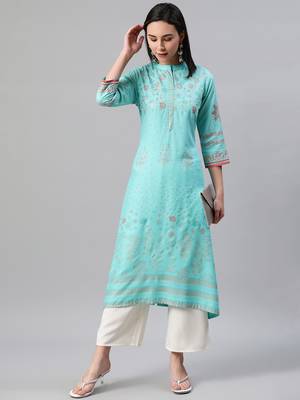 Blue printed rayon kurtas-and-kurtis 5