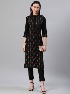 Black printed rayon kurtas-and-kurtis 5
