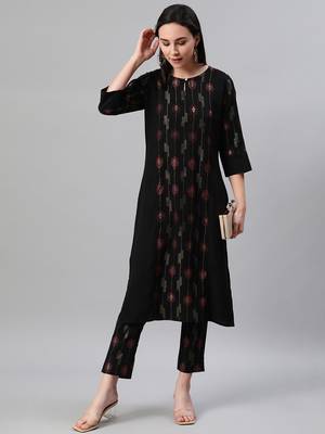 Black printed rayon kurtas-and-kurtis 5