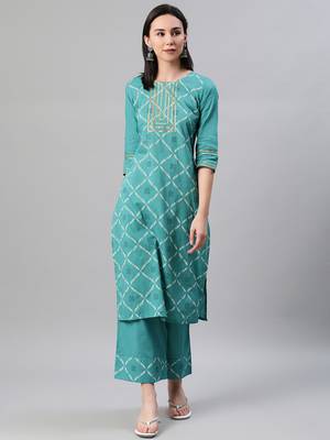 Teal printed cotton kurtas-and-kurtis 1