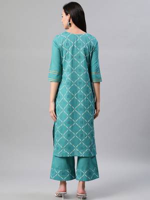 Teal printed cotton kurtas-and-kurtis 3