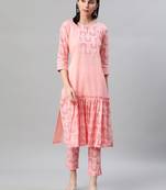 Pink printed cotton kurtas-and-kurtis