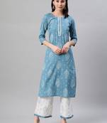 Blue printed cotton kurtas-and-kurtis