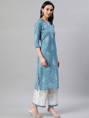 Blue printed cotton kurtas-and-kurtis 2