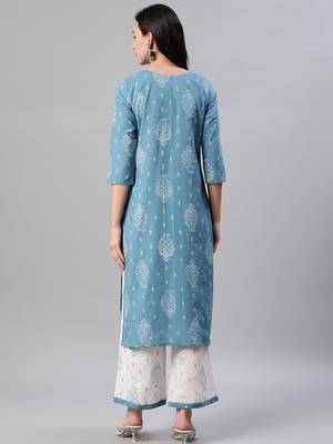 Blue printed cotton kurtas-and-kurtis 3