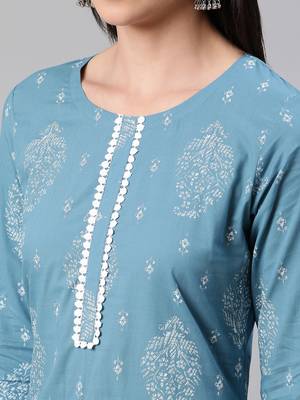 Blue printed cotton kurtas-and-kurtis 4